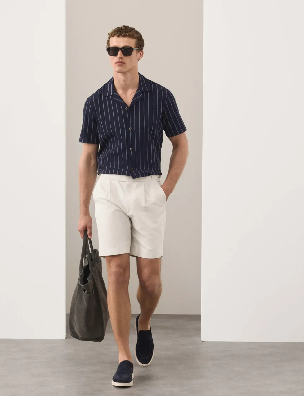 Striped Crinkle Seersucker Short Sleeve Shirt