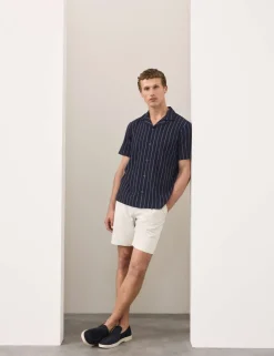 Striped Crinkle Seersucker Short Sleeve Shirt