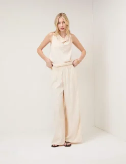 Striped Elasticated Waist Wide Leg Trousers