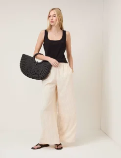 Striped Elasticated Waist Wide Leg Trousers