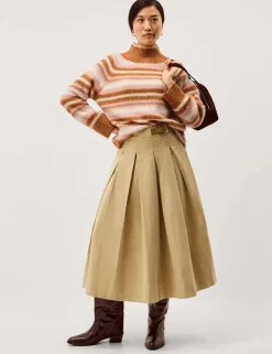 Striped Funnel Neck Longline Jumper with Wool