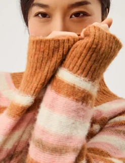 Striped Funnel Neck Longline Jumper with Wool