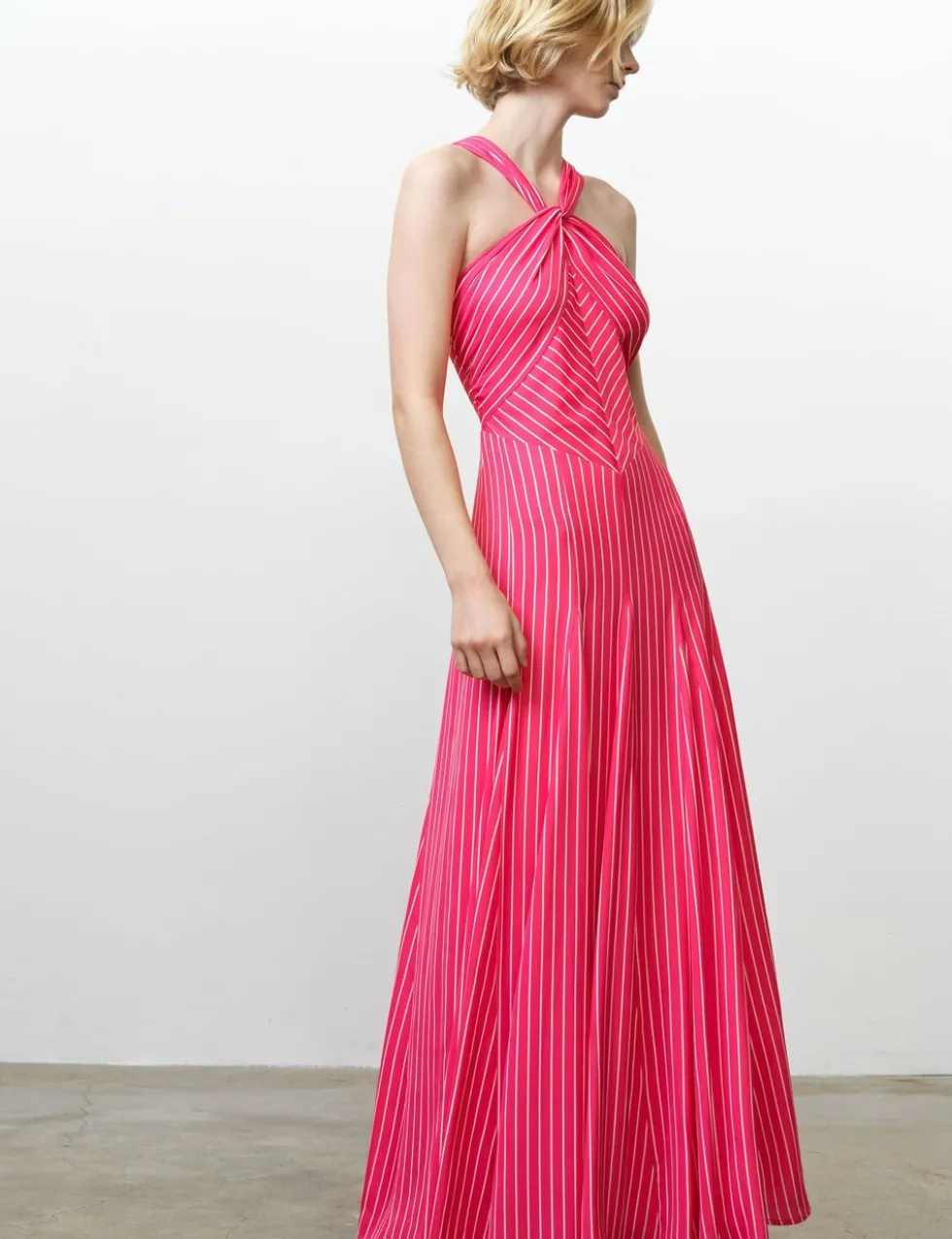 Striped Halter Neck Midi Skater Dress