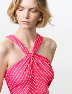 Striped Halter Neck Midi Skater Dress
