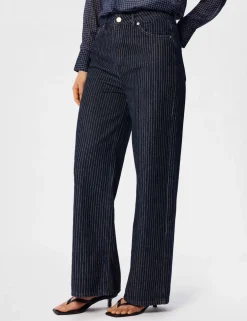 Striped High Waisted Straight Leg Jeans