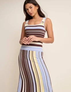 Striped Knitted Square Neck Midi Bodycon Dress