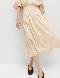Striped Midaxi Circle Skirt With Cotton