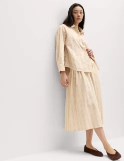 Striped Midaxi Circle Skirt With Cotton