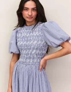 Striped Midaxi Shirred Dress