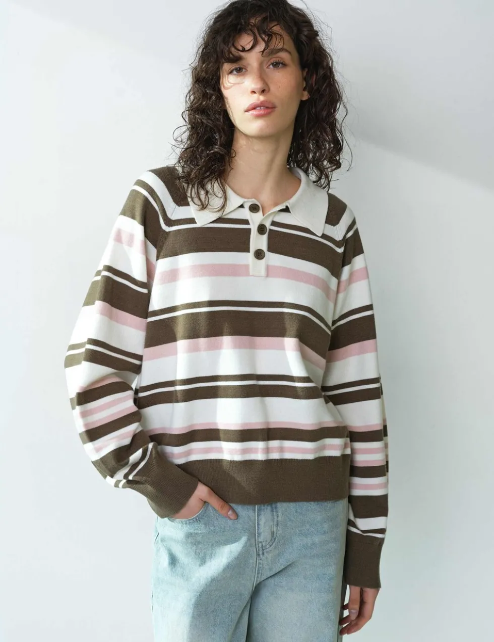 Striped Polo Neck Jumper
