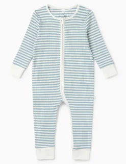 Striped Ribbed Sleepsuit with Cotton