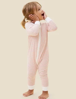 Striped Ribbed Zip Sleepsuit with Cotton (7lbs-24 Mths)