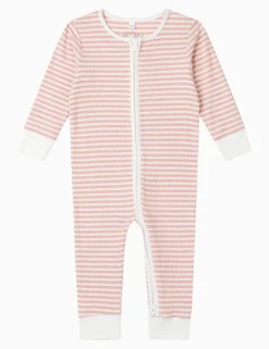 Striped Ribbed Zip Sleepsuit with Cotton (7lbs-24 Mths)