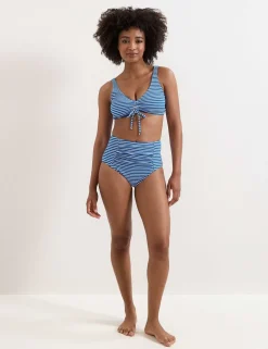 Striped Ruched High Waisted Bikini Bottoms