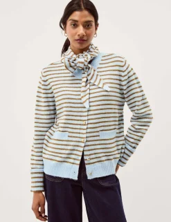 Striped Scarf Button Front Cardigan