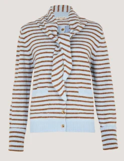 Striped Scarf Button Front Cardigan