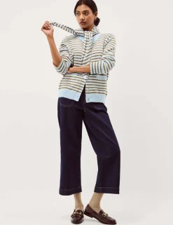 Striped Scarf Button Front Cardigan