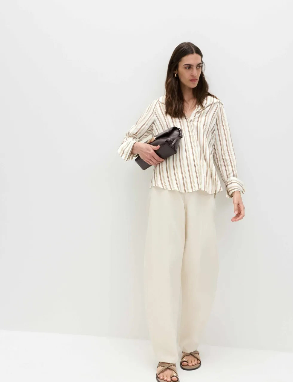 Striped Scarf Neck Detail Shirt