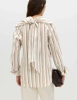Striped Scarf Neck Detail Shirt