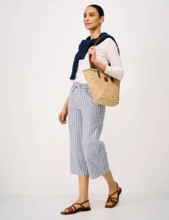 Striped Seersucker Wide Leg Cropped Trousers