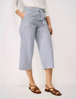 Striped Seersucker Wide Leg Cropped Trousers