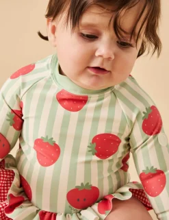 Striped Strawberry Frill Long Sleeve Swimsuit (3 Mths-5 Yrs)