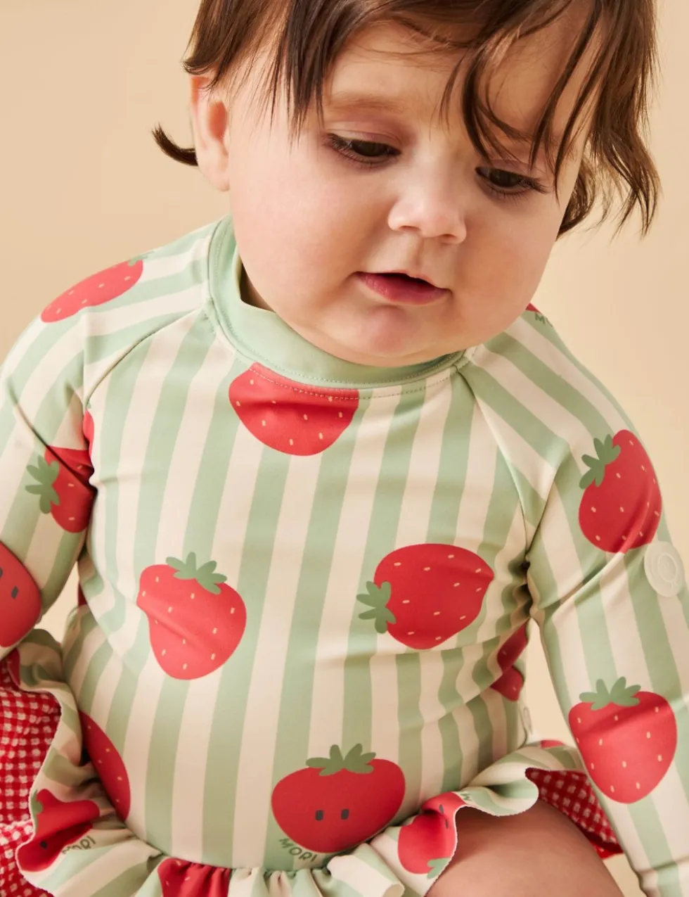 Striped Strawberry Frill Long Sleeve Swimsuit (3 Mths-5 Yrs)