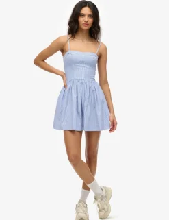 Striped Sweetheart Neckline Strappy Mini Cami Dress