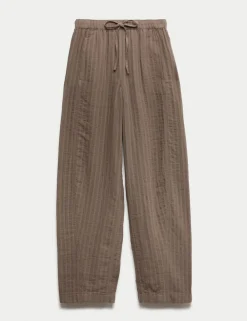 Striped Tapered Trousers with Linen