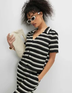 Striped Textured Collared Shirt with Cotton
