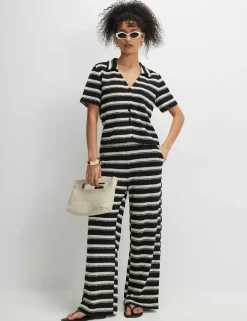 Striped Textured Collared Shirt with Cotton