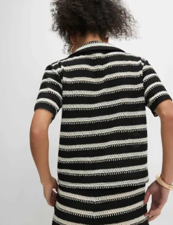 Striped Textured Collared Shirt with Cotton