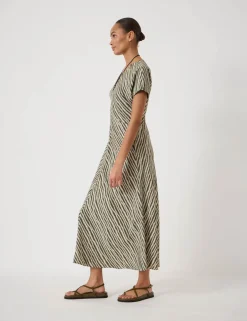 Striped Textured V-Neck Maxi Tea Dress
