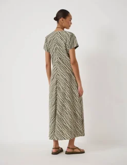 Striped Textured V-Neck Maxi Tea Dress