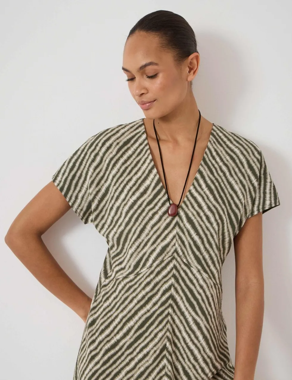 Striped Textured V-Neck Maxi Tea Dress