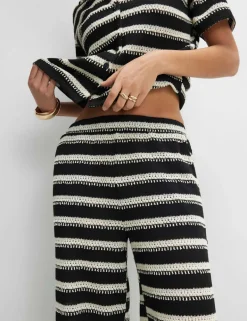 Striped Textured Wide Leg Trousers