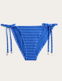 Striped Tie Detail High Leg Bikini Bottoms