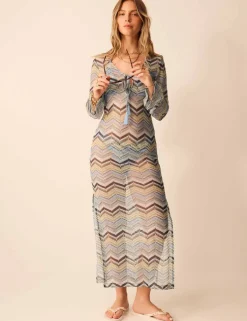 Striped Tie Neck Maxi Beach Dress