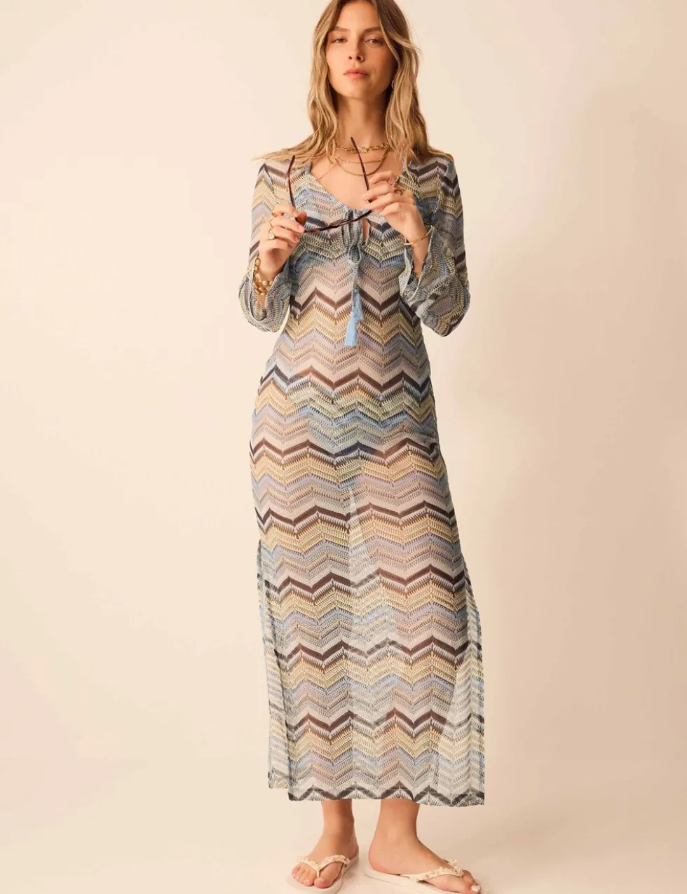 Striped Tie Neck Maxi Beach Dress