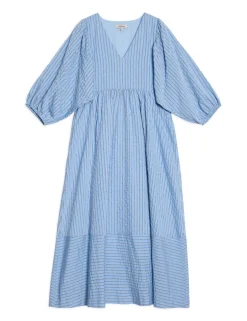 Striped V-Neck Midi Smock Dress