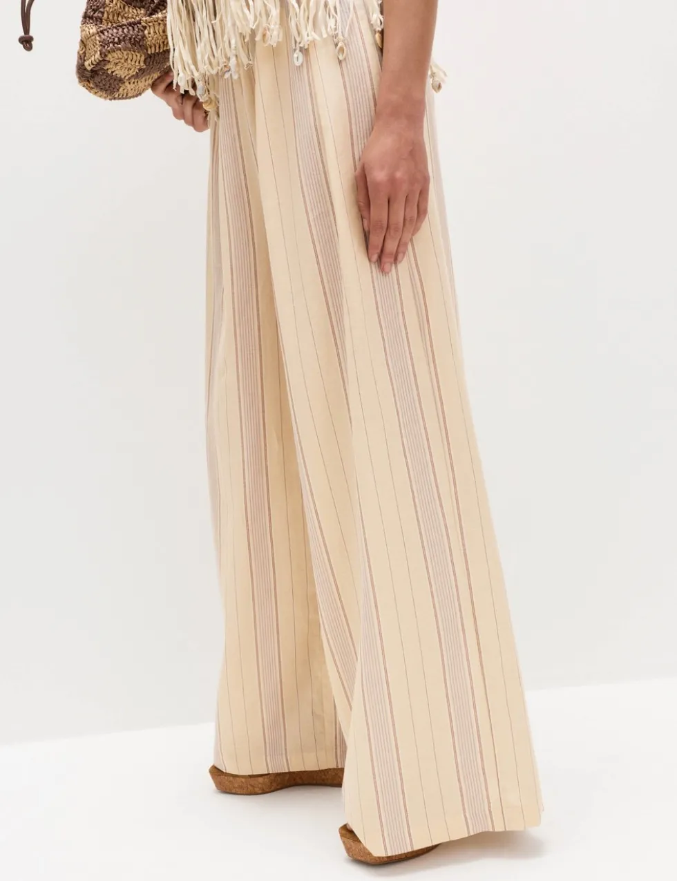 Striped Wide Leg Trousers with Linen