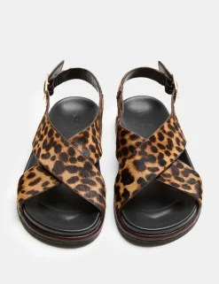 Suede Animal Print Buckle Flat Sandals