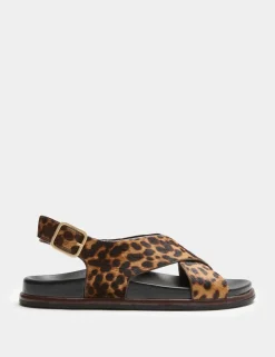 Suede Animal Print Buckle Flat Sandals