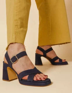 Suede Ankle Strap Block Heel Platform Sandals