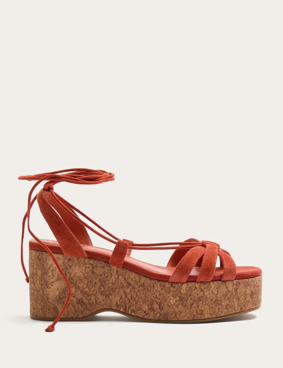 Suede Ankle Tie Wedge Flatform Sandals