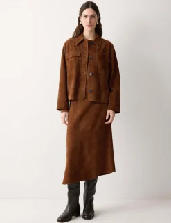 Suede Asymmetric Midi A-Line Skirt