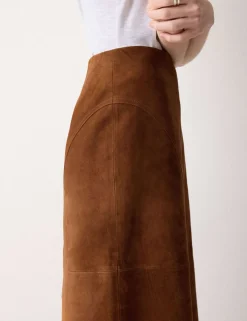 Suede Asymmetric Midi A-Line Skirt
