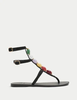 Suede Beaded Ankle Strap Gladiator Sandals