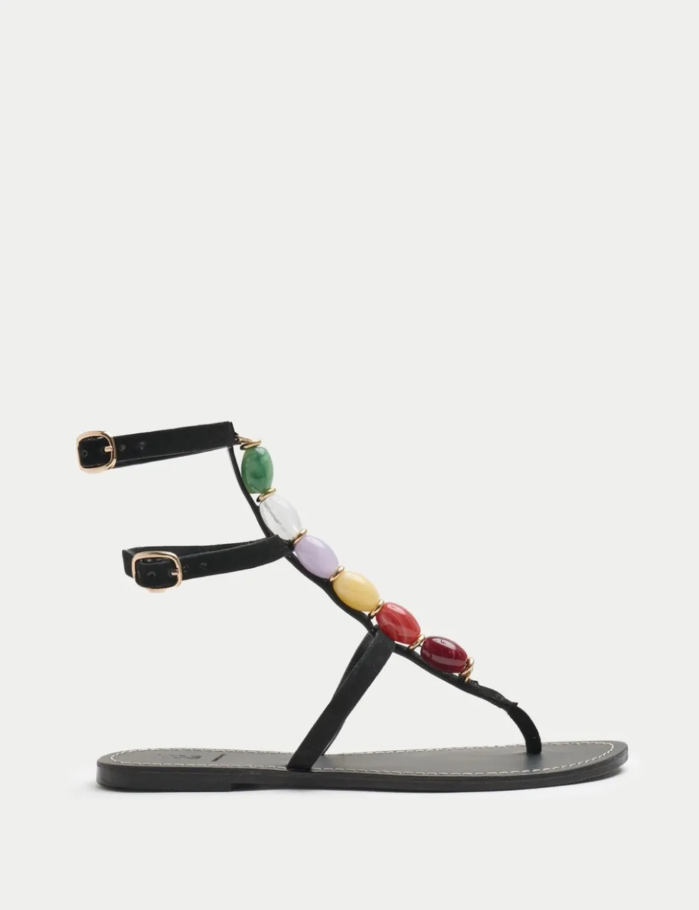 Suede Beaded Ankle Strap Gladiator Sandals