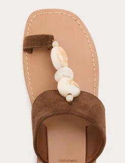 Suede Beaded Toe Post Mules